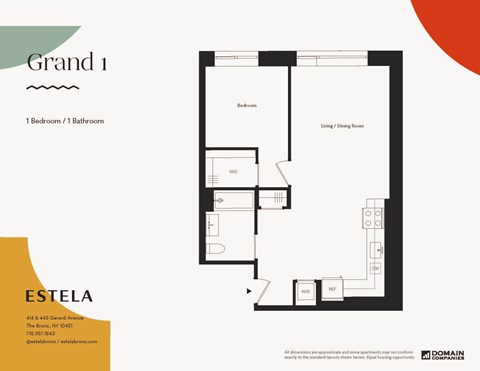 Floor plan for 1 bed, 1 bath, 746 sqft